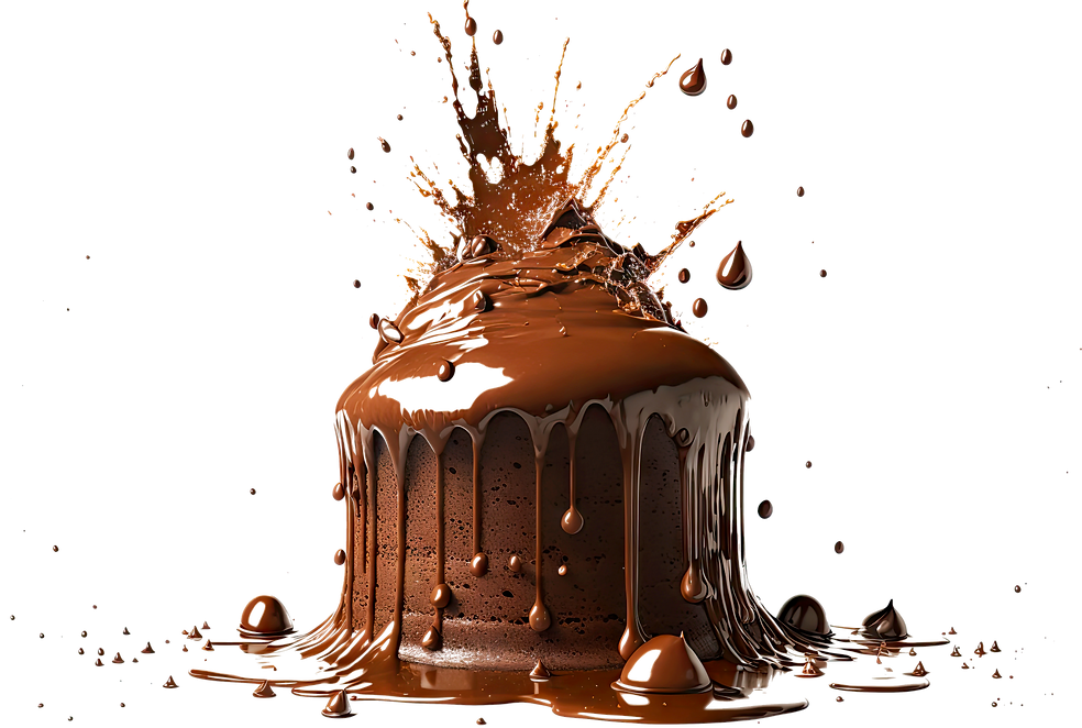 Dramatic chocolate cake with a caramel splash