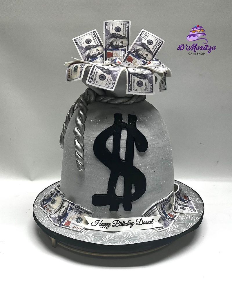 Money bag themed birthday cake
