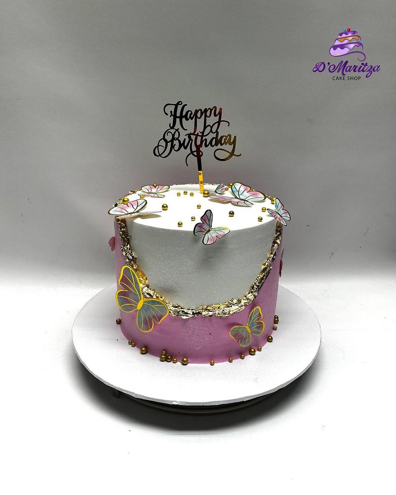 Pink and gold birthday cake