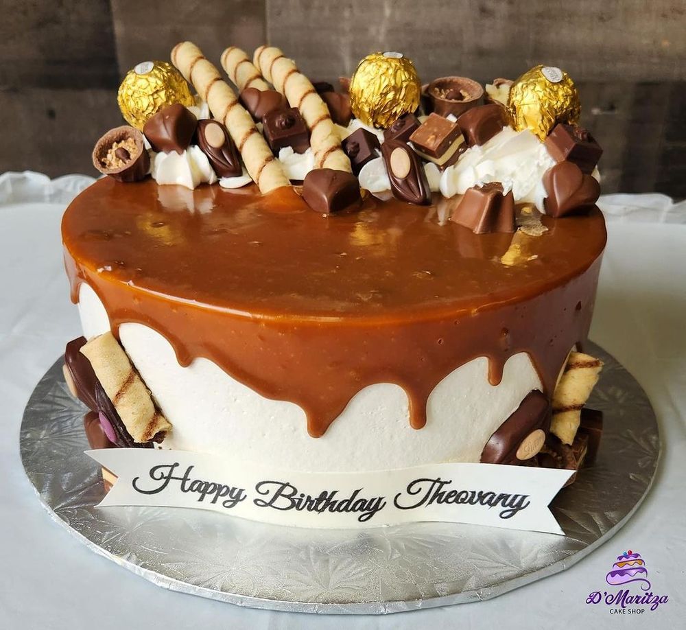 Caramel drip cake loaded with toppings